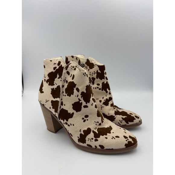 Maurices Shoes - Maurices Cow Print Ankle Boots Western Cowgirl Block Heel Faux Suede 8.5M